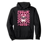 Fiocco Rosa Feelin' Cute Pug Dog Girl Pug Mom Felpa con Cappuccio