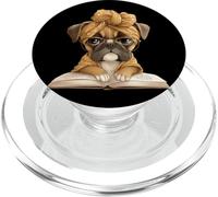 Fiocco rotondo con grafica a forma di carlino, libro che legge un amante del cane PopSockets PopGrip per MagSafe