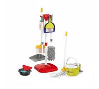 Fiocias Aspirapolvere Bambini Kit Gioco Pulizia Mop Scopa Spazzola Portaoggetti Materiale Robusto Design Sicuro Adatto per Sviluppo Abilità attività Casa Età4-6, Set 667-74 Rosso
