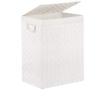 Fiona's magic Cesto portabiancheria con coperchio, tessuto a mano, 90 l, grande, con sacchetti rimovibili, pieghevole, bianco, per bagno, camera da letto e dormitorio