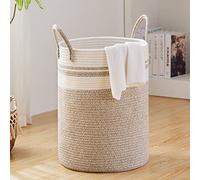 Fiona's Magic - Cesto portabiancheria in corda di cotone, 58 l, per coperte, giocattoli e vestiti, per organizzare la camera da letto e il soggiorno, colore: marrone e bianco