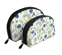 Fiordalisi di camomille dell'acquerello, Borsa per trucco a conchiglia Portamonete da donna Borsa da toilette piccola Borsa per cosmetici 2 pezzi