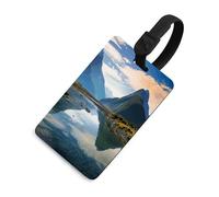 Fiordland National Park Etichette per bagagli con carta d'identità, etichette resistenti per borse da viaggio, etichette impermeabili per valigie, zaini e custodie da viaggio, stile nero