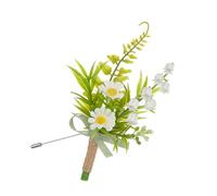 Fiore all'occhiello in seta per sposo e testimone con foglie e per cerimonia di nozze, A, Taglia unica