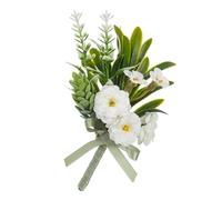 Fiore all'occhiello in seta per sposo e testimone con foglie e per cerimonia di nozze, D, Taglia unica