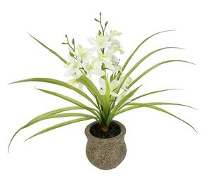 Fiore artificiale farfalla orchidea con vaso in ceramica, 39 cm, con foglie e radici aeree, orchidea artificiale Phalaenopsis, pianta artificiale per matrimonio, fiore di seta, colore bianco