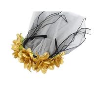 Fiore artificiale Halloween Corona Fascia Glitter Mesh Ribbon Velo Anime Festival Cerchio per capelli Day Of The Dead Holiday Party Copricapo Pasqua Net Rosso Cosplay Fascia Corno di pecora Corona di