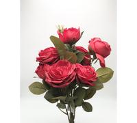 Fiore Artificiale Mazzo Bouquet di ROSE ROSSE inglesi 42 cm 14D4