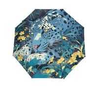 Fiore Artistico Del Leopardo Della Giungla Ombrello Pieghevole Automatico Ombrelli Antivento Protezione UV da Viaggio per Bambini Ragazzi Ragazze