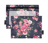 Fiore Bella Moda Arte Natura Scuola Matita Pouch con Finestra Trasparente Tessuto Matita Astuccio Grande Capacità Raccoglitore 3 Anelli per la Conservazione Scuola Forniture Ufficio Multicolore 2 PZ