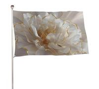 Fiore bianco con un nastro dorato bandiera 0,9 x 1,5 m bandiere da giardino all'aperto banner decorazione per cortile portico prato fattoria