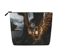 Fiore bianco e nero1 Borsa da viaggio per il trucco in canapa finta Borsa cosmetica per donne e ragazze