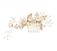 Fiore blu di lusso pettini per capelli copricapo ballo di fine anno spilla per capelli da sposa color oro foglie gioielli per capelli accessori per capelli-bianco-4