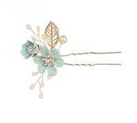 Fiore blu di lusso pettini per capelli copricapo ballo di fine anno spilla per capelli da sposa color oro foglie gioielli per capelli accessori per capelli-verde-2