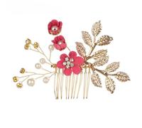 Fiore blu di lusso pettini per capelli copricapo ballo di fine anno spilla per capelli da sposa color oro foglie gioielli per capelli accessori per capelli-Rosa rossa-3