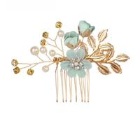 Fiore blu di lusso pettini per capelli copricapo ballo di fine anno spilla per capelli da sposa color oro foglie gioielli per capelli accessori per capelli-verde-3
