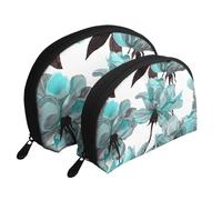 Fiore blu floreale Teal Rose acquerello, Borsa per trucco a conchiglia Portamonete da donna Borsa da toilette piccola Borsa per cosmetici 2 pezzi