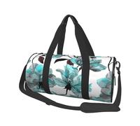 Fiore blu floreale Teal Rose acquerello, Borsone da viaggio di grande capacità Borsa rotonda Borsa da viaggio sportiva Borsa da viaggio Borsa da fitness