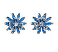 Fiore blu Stud orecchini per le donne, scintillante smalto orecchini floreali con cristalli, Iridescente elegante festa nozze unico per lei