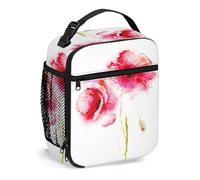 Fiore, Borsa per il pranzo Scatola per il pranzo isolata Borse riutilizzabili per donne Uomini Lavoro Picnic Campeggio, Fiori di campo con papaveri, Borsa per il pranzo portatile per adulti Rosa Bianc