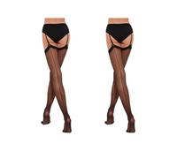 Fiore - Calze di nylon velate e sexy con cuciture da donna per uso con reggicalze 20 DEN con tacco cubano, Nero 2 paia, L
