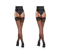 Fiore - Calze velate sexy in nylon con cuciture da donna per uso con reggicalze 20 DEN, Nero 2 paia, S