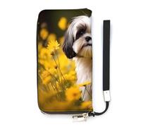 Fiore Campo Carino Shih Tzu Dog Slim Portafoglio per le Donne Borsa Lunga Carino Pochette Da Polso Borsetta Porta Carte, Stile:, 20x10.5cm