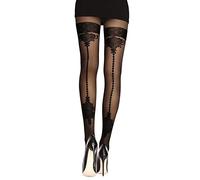 Fiore Collant Nero Fantasia Effetto Basso - Dimensione 4 (L) - Donne, Nero , M
