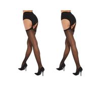 Fiore Collant sexy senza cavallo effetto reggicalze, setoso e trasparente 20 DEN - Nero da 2 paia - T2