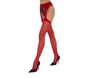 Fiore Collant sexy senza cavallo effetto reggicalze, setoso e trasparente 20 DEN - Rosso - T6