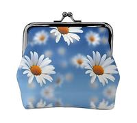Fiore colorato stampato portamonete per le donne borsa del raccoglitore del cuoio dell'unità di elaborazione del cambiamento del sacchetto del bacio-serratura del, Margherita bianca., Taglia unica,