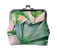 Fiore colorato stampato portamonete per le donne borsa del raccoglitore del cuoio dell'unità di elaborazione del cambiamento del sacchetto del bacio-serratura del, Foglie di banana fresche., Taglia