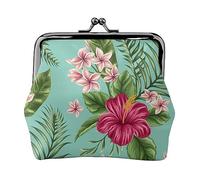 Fiore colorato stampato portamonete per le donne borsa del raccoglitore del cuoio dell'unità di elaborazione del cambiamento del sacchetto del bacio-serratura del, Hawaiian Tropical Foglie Fiori,