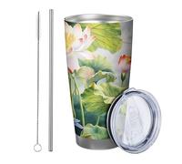 fiore con coperchio bicchiere Set di 1 bambù floreale uccello bellissimo paesaggio foglie pianta estetica verde bianco isolato metallo caldo e freddo No Spill infrangibile ufficio all'aperto club bere