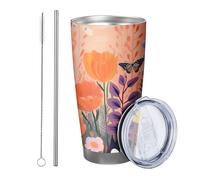 Fiore con coperchio bicchiere Set di 1 Carino Bella Farfalla Boemia Astratto Foglie Pianta Cottage rosa arancione Isolato Can Cooler No Spill Isolato Scuola College Dormitorio Senza stelo Doppia