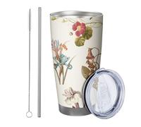 fiore con coperchio bicchiere Set di 1 esemplare foglie floreali fattoria cottage pianta giallo chiaro rosa isolato lattina raffreddamento No Spill isolato Yard Outdoor Picnic palestra Con coperchio