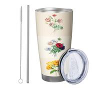 Fiore con coperchio bicchiere Set di 1 pianta floreale botanica Bella Cottage Rustico Tartan Estetico giallo verde Isolato Can Cooler Isolato Scuola college vivaio senza stelo Doppia parete 590 ml