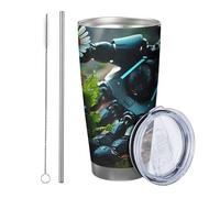 fiore con coperchio bicchiere Set di 1 Robot Scienza e Tecnologia Pianta Campagna Cottage 3D verde Acciaio Metallo Può Raffreddamento No Spill Isolato Scuola college vivaio Stemless Doppia Parete 20oz