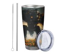fiore con coperchio bicchiere Set Di 1 Scienza E Tecnologia Fresco Girasole Erba Cielo Nuvola Robot grigio giallo Metallo Può Cooler No Spill Isolato Scuola college vivaio Stemless Doppia Parete 20oz