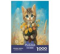 Fiore con gatto 1000 Pezzi Pet Animaliis Jigsaw Adulto Puzzle Decorazione Interna Unica Gioco Education Regalo Per Amore E Amico Per Gioco Familiare Stress Relief 38x26cm/1000pcs