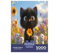Fiore con gatto Jigsaw 1000 Pezzi Pet Animaliis Puzzle Per Adulti Decorazione Interna Unica Regalo Per Amore E Amico Gioco Education Per Gioco Familiare Stress Relief 70x50cm/1000pcs