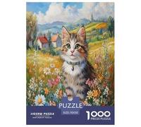 Fiore con gatto Jigsaw Adulto Puzzle Pet Animaliis 1000 Pezzi Per Gioco Familiare Gioco Education Decorazione Interna Unica Regalo Per Amore E Amico Stress Relief 70x50cm/1000pcs