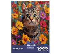 Fiore con gatto Puzzle 1000 Pezzi Pet Animaliis Jigsaw Puzzles Adulto Per Gioco Familiare Gioco Education Regalo Per Amore E Amico Decorazione Interna Unica Stress Relief Toy 38x26cm/1000pcs