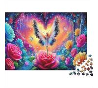 Fiore Cosmico Carta spessa Farfalla con cuore nel giardino di rose Confezione puzzle per anziani regalo di Natale segreto allenamento cerebrale 52x38cm/1000 pezzi
