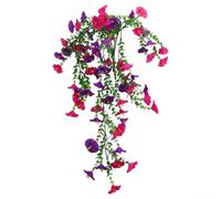 Fiore da appendere in seta Morning Glory con foglie di eucalipto per esterni, recinzioni, cancelli e soffitti interni o mensole (loto + viola)