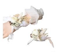 Fiore da polso e corpetto di rose finte, materiale in tessuto con spilla di sicurezza, adatto sia per lo sposo che per l'abbigliamento da sposa in occasioni speciali (bianco sporco)