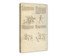Fiore Dei Liberi - Poster su tela, motivo: combattimento contro un avversario equestre con lancia, decorazione artistica da parete per camera da letto, ufficio, camera da letto, regalo, 40 x 60 cm