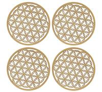 Fiore Della Vita: 4 Sottobicchieri Rotondi in Legno per Bicchieri e Tazze, Decorazione Murale