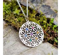 Fiore della Vita Chaka Gemma Ciondolo Argento 925 Collana Argento 18"...