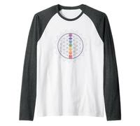 Fiore della Vita con i Simboli dei Chakra, Geometria Sacra Maglia con Maniche Raglan